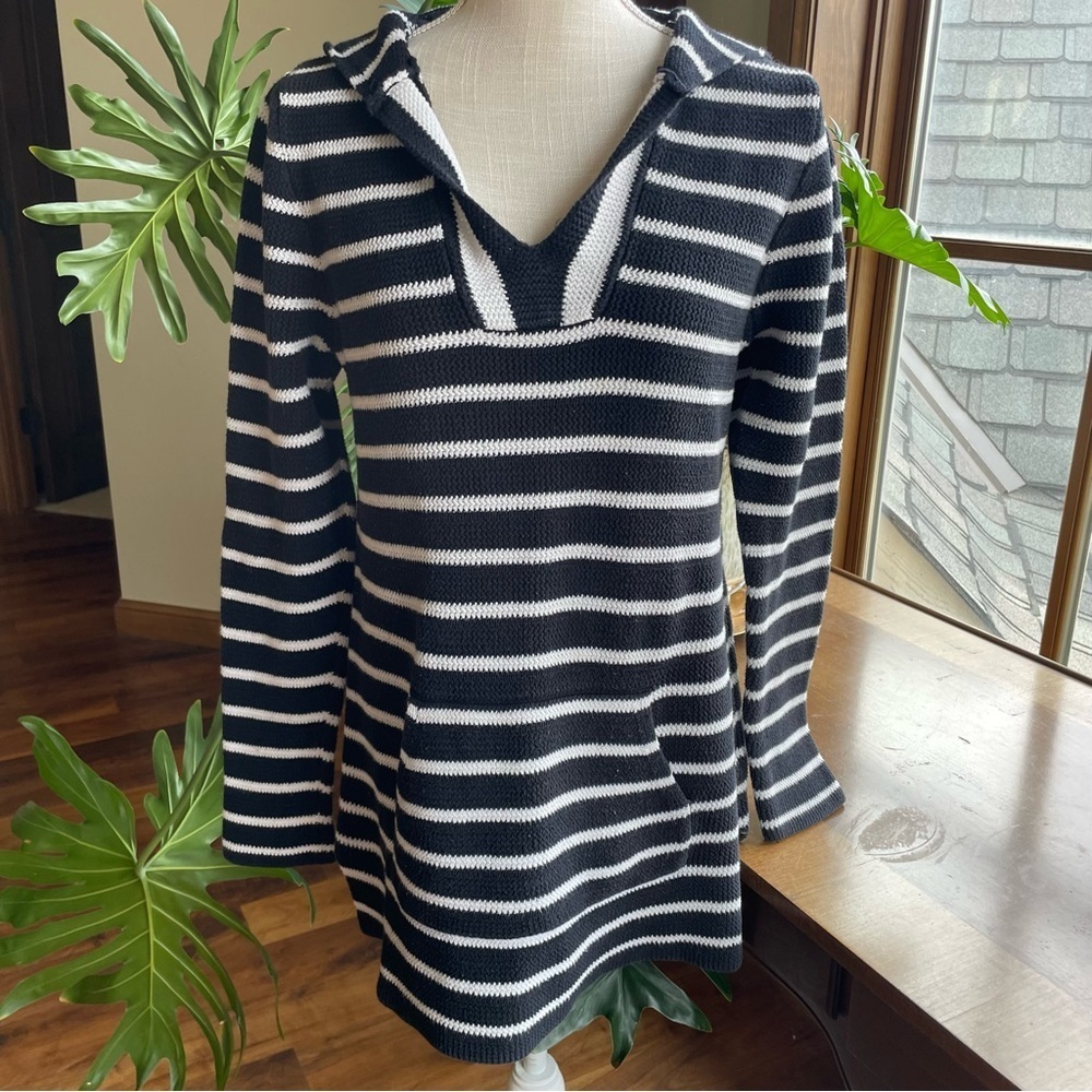 St. Tropez Black and White Striped V-Neck Sweater